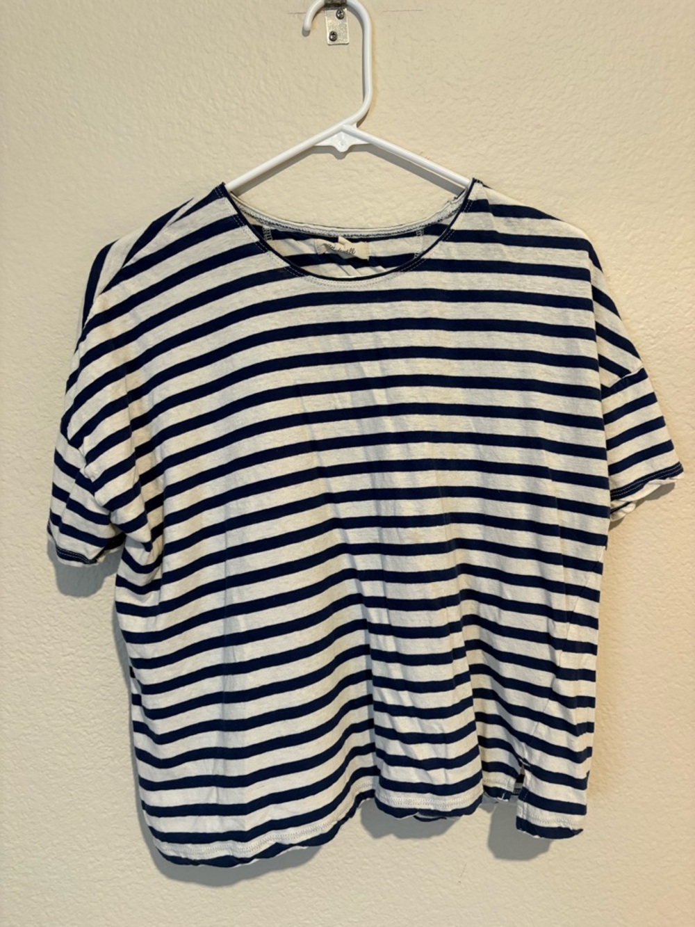 Madewell Navy and White Striped Crewneck Tee